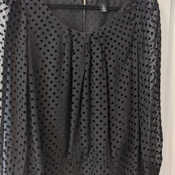 WHBM Black Chiffon w/ Velvet Polka Dot Blouse - Size 8 - Picture 3 of 7
